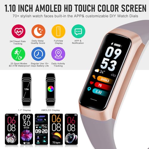 Fitness Tracker with 24/7 Heart Rate, Activity Trackers with Blood Pressure Sleep Monitor, 1.10" AMOLED Screen Step Tracker, Waterproof Step Counter, Health Smart Watch Pedometer for Women Men - color: Orchid Purple