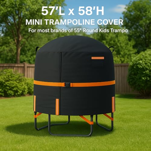 Sudiwei 55 In Kids Trampoline Cover – Heavy Duty Mini Trampoline Cover with Windproof Straps, 600D Oxford Round Trampoline Outdoor Cover with Zipper and Vents