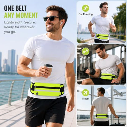 Slim Running Belt Fanny Pack, Adjustable Waist Pack Phone Holder, Sweatproof Runners Pouch for Jogging, Workout, Travel, Neon - color: Green