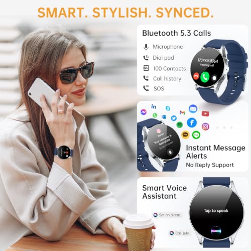 AI Smart Watch for Women Men With GPT, 1.32" AMOLED Fitness Tracker With Heart Rate/Sleep/SpO2 Monitor, Waterproof Smartwatch for Android/iPhone Phones (Aluminum Silver Case w/ Midnight Blue Band) - color: Aluminum Silver Case w/ Midnight Blue Band