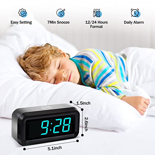 Digital Alarm Clock Battery Operated with LED Display for Bedrooms, Long Battery Life, 3 Brightness Adjustable, 12/24 Hour, Snooze, Black Case with Blue Digits - color: Black-blue