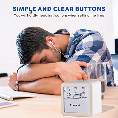 Plumeet Easy to Set Digital Travel Alarm Clock, Snooze Function, Soft Night Light, Large Screen time and Month and Date Display and Alarm, Progressive Sound Alarm and Handy Size (White) - color: White