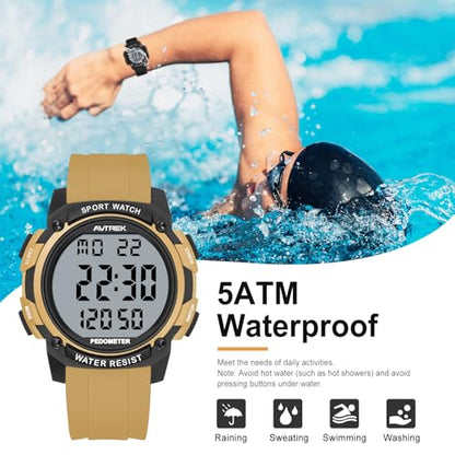 AVTREK Pedometer Watch for Walking Steps and Miles No Bluetooth/APP Needed - color: Coffee