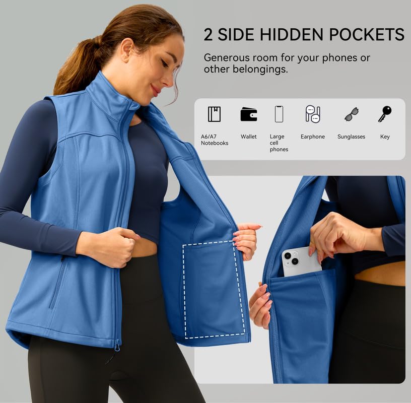 Soothfeel Women's Vest with 4 Pockets Lightweight Jacket Hiking Travel - color: Light Blue, size: Small