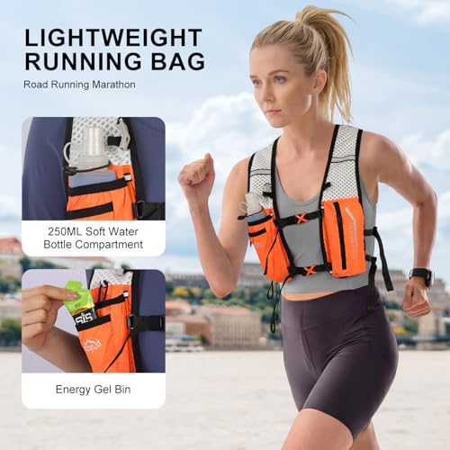 INOXTO Running Hydration Vest Backpack,Lightweight Insulated Pack with 1.5L Water Bladder Bag Daypack for Hiking Trail Running Cycling Race Marathon for Women Men - color: Orange stripes