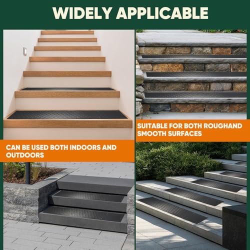 8 Pcs 30 x 3.75 Inch Non Slip Aluminum Stair Tread Metal Stair Outdoor Anti Slip Stair Treads Nosing Powder Coated Black Stair Treads with Carbon Steel Screws for Wood Ramp Deck Steps