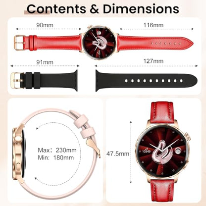 Smart Watches for Women, 1.27'' Smart Watch (Answer/Make Calls) Compatible with iPhone/Android Phones, IP68 Waterproof Fitness Tracker Watch with Sleep Monitor,100+ Sports Modes (Red) - color: Red
