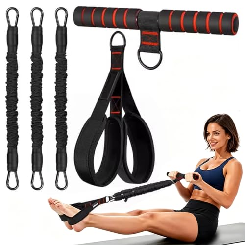 Pedal Resistance Bands Set with Handles, 6-Tube Elastic Stretch Bands - color: Black