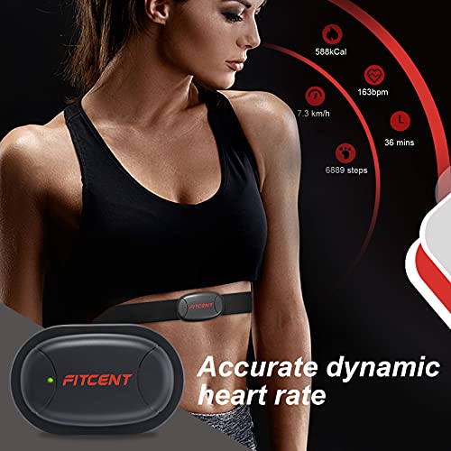FITCENT Rechargeable Heart Rate Monitor Chest Strap 5.3 kHz/Bluetooth 5.0/ANT+, Heart Rate Sensor for Peloton Strava Zwift DDP Yoga