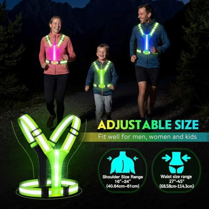 LED Reflective Running Vest, High Visibility Light Up Safety Vest with 3 Light Modes & 6 Light Colors, Rechargeable USB-C Adjustable Lightweight Night Running Gear for Men Women Cycling Walking