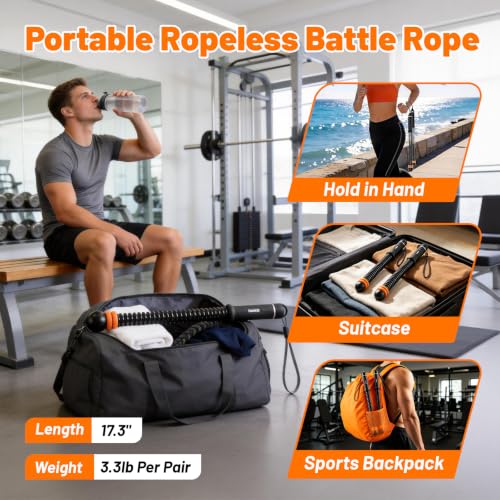 Ropeless Battle Ropes Adjustable Weight Unisex for Home Gym - color: Black