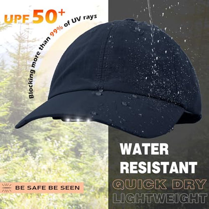 Hands Free Rechargeable LED Baseball Cap with Light Built-in Unisex Sport Waterproof Hat for Men Dad Husband Outdoor - color: Navy Blue