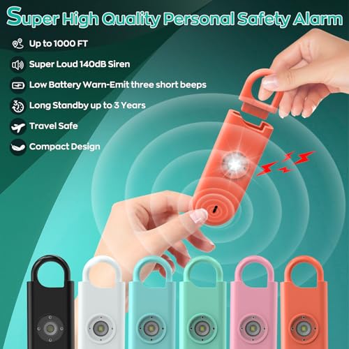 Fauxomor 140dB Personal Safety Alarm for Women 3pack Self Defense Keychain - color: Blue+Pink+Orange