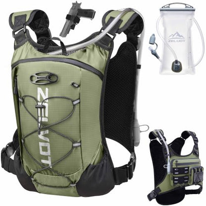 Zelvot Running Vest with 2L Water Bladder, Hydration Backpack, U.S. Design Patent, Lightweight Hydration Pack with Gear Holder, Reflective Chest Pack for Men Women - color: Olive, size: M/L (12L)