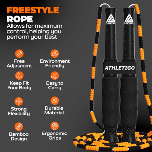 Beaded Jump Rope Adult – Adjustable Jump Rope for Adults for Fitness, Workout & Freestyle Training – Durable Beaded Rope with Non-Slip Handles