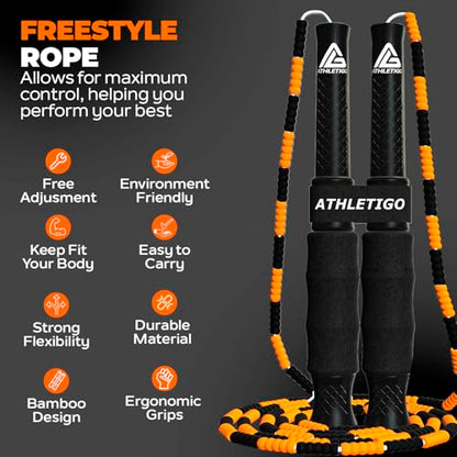Beaded Jump Rope Adult – Adjustable Jump Rope for Adults for Fitness, Workout & Freestyle Training – Durable Beaded Rope with Non-Slip Handles