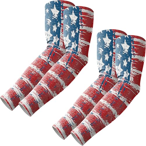 ROXUN Arm Sleeves Cooling UV Sun Protection Sport Compression for Men Women - color: 2 Pairs America Flag-3