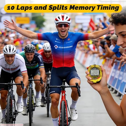 Sports Stopwatch Timer, 10Lap /Split Memory Digital Stop Watch Yellow - color: Yellow