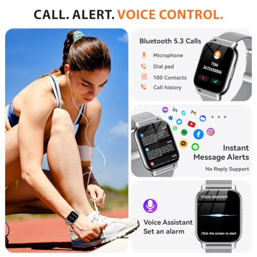 Smart Watch for Women(3 Bands), Fitness Tracker with Bluetooth Calls & AI Voice Control, 1.85’’ HD Screen, Heart Rate/SpO2 Monitor, Sleep Tracker, Compatible with Android iOS (Silver) - color: Silver