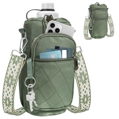Water Bottle Bag Crossbody with Adjustable Strap, Insulated Water Bottle Sling Bag with Phone Pocket for Hiking - color: Green