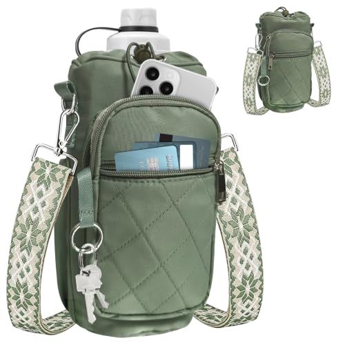 Water Bottle Bag Crossbody with Adjustable Strap, Insulated Water Bottle Sling Bag with Phone Pocket for Hiking - color: Green