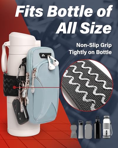 Gym Water with Phone Holder & Wallet, Water Bottle Caddy Versatile Sleeve Bag for Running Sports & Daily Use - color: Pink