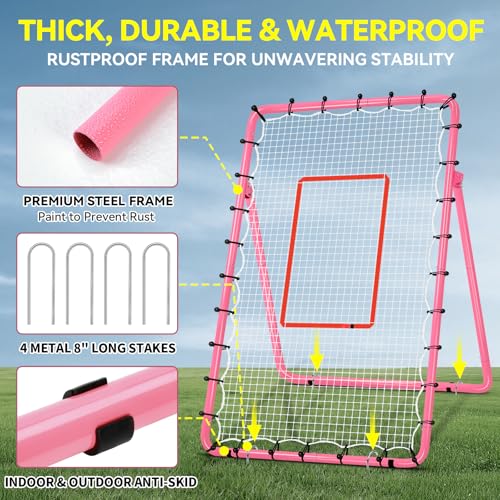 6 Adjustable AnglesVolleyball Rebounder Net 7x4 FT Bounce Back Trainer - color: Pink