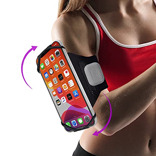 Rotatable Running Cell Phone Armband with Airpods Holder, Black