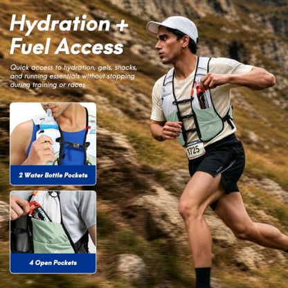 Haimont 5L Trail Running Hydration Vest with Soft Flasks - color: Green, size: Large