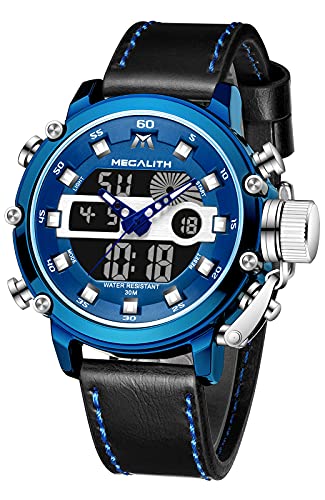 MEGALITH Mens Watches Waterproof Digital Military Sport Tactical Multifunction Heavy Duty Led Rugged Watch for Men, Alarm Stopwatch, Nylon/Leather Strap - color: 7-Blue