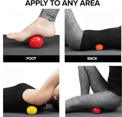 Massage Balls for Feet, Back, Hands, Muscles- Firm Medium, and Soft Spiked Massagers for Plantar Fascitis, Exercise, Neuro-Balance, Physical Therapy, 9cm/7.5cm/6.5cm