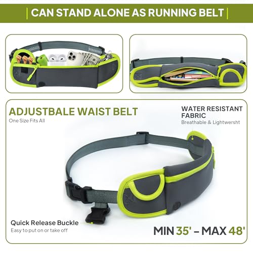 Hands Free Dog Leash with Zipper Pouch, Waist Leash for Dog Walking, Running and Hiking, Adjustable Belt with Handle, Reflective Bungee Design for Large & Medium Dogs