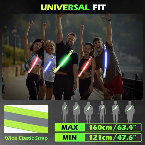 Rechargeable LED Reflective Belt Sash – High Visibility Safety Gear with 5 Colors 11 Light Modes, Adjustable Strap for Night Dog Walking, Running & Biking - color: Green