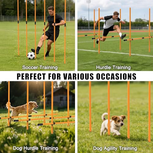 Hikeen Upgraded Agility Poles, 6 Pack 6ft Soccer Training Poles, Adjustable Detachable Speed and Agility Training Equipment for Football, Practice Accessories for Adults Youth