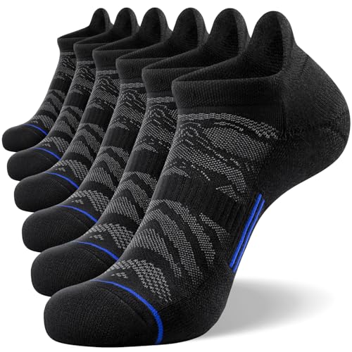 FITRELL Men's 6 Pack Ankle Running Socks Low Cut Cushioned Athletic Sports Socks 7-9/9-12/12-15 - color: Black+blue, size: 9-12