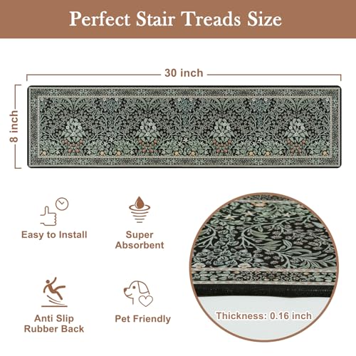 OJIA Black Stair Runner Non-Slip Stair Treads for Wooden Steps 15PCS 30"x8" - color: Black-Plants, size: 15PCS