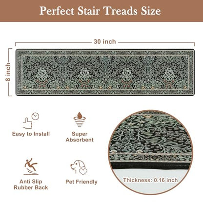 OJIA Black Stair Runner Non-Slip Stair Treads for Wooden Steps 15PCS 30"x8" - color: Black-Plants, size: 15PCS