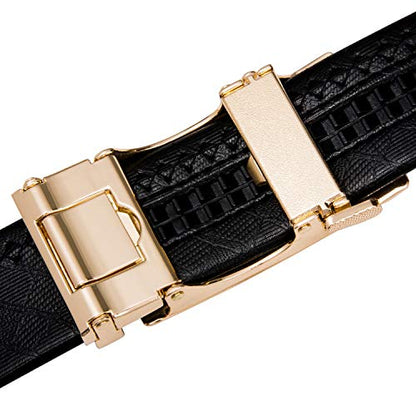 Dubulle Mens Ratchet Belt Gold Click Buckle Adjustable Leather Belts - color: Gold Square Buckle, size: Adjustable from 36" to 45" Waist