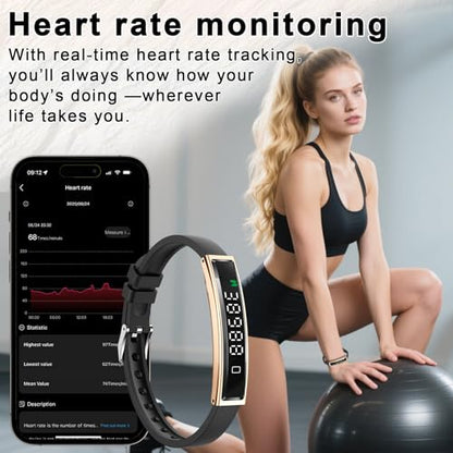 Efolen Smart Bracelet for Women,Ultralight Fitness Tracker Smart Wristband with Heart Rate/Blood Oxygen/Sleep Monitor/Pedometer,Slim Smartwatch for Android iPhone,Activity Tracker,2 Band,Gold+Black - color: Rose Gold