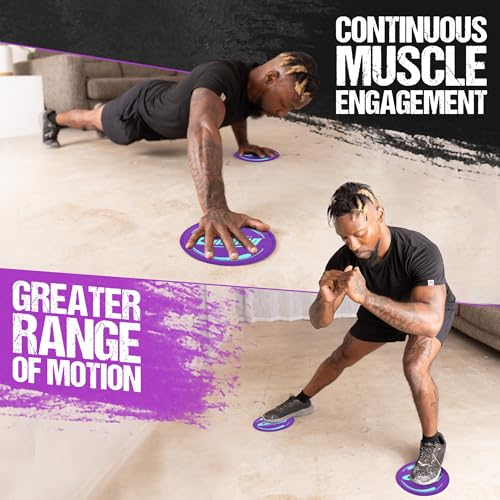 Gliding 9” Sliders for Working Out on Hardwood/Tile Floors, 1 Pair 4 Videos - color: Purple (Hardwood)