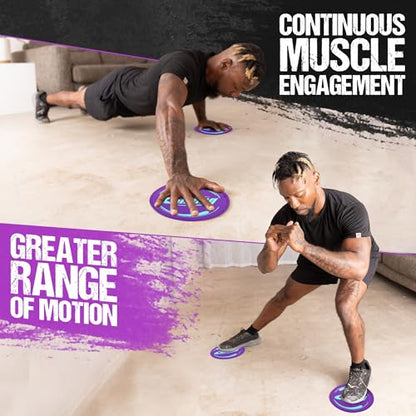 Gliding 9” Sliders for Working Out on Hardwood/Tile Floors, 1 Pair 4 Videos - color: Purple (Hardwood)