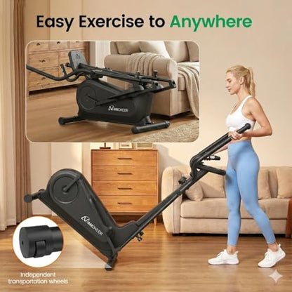 ANCHEER Elliptical Exercise Machine for Home, Foldable Magnetic Elliptical Trainer with 16" Stride, 16 Resistance Levels, Adjustable Pedals, LCD Monitor & Pulse Sensor, 550 LBS Weight Capacity - color: Black