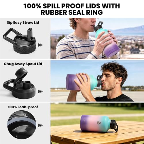 RAYMYLO Insulated Water Bottle 64 oz, Triple Wall Vacuum Stainless Steel - color: Green Pink Purple Gradient, size: 64 Ounces