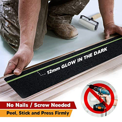 Outdoor Non-Slip Stair Treads With Glow Stripe, High-Traction Grip Tape - size: Glow in Dark, style: 15 Pack