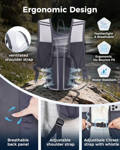 Blue Quartz Hydration Backpack with 2L Water Bladder, Hiking Water Pack with Insulated Compartment for Women Men, Lightweight Running Hydration Vest with Phone Pocket for Cycling, Biking - color: Gray