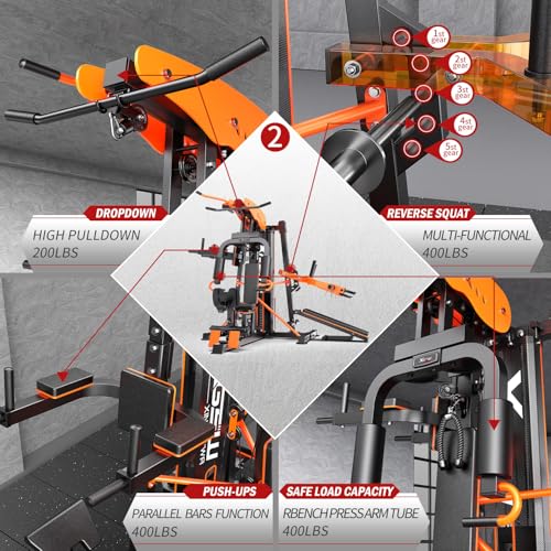 XGSW Multi-Function Home Gym Workout Station, Featuring a Pulley System, arm Trainer, and Leg Trainer for Full-Body Workouts. - size: L03-3【154LBS】Three-Person Fitness Station Only