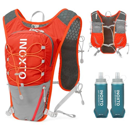 IX INOXTO Running Vest for Women Men, Adjustable Chest Straps Running Hydration Vest with 500ml Soft Flask, Lightweight Breathable Reflective Hydration Backpack for Hiking - color: orange with 500ml