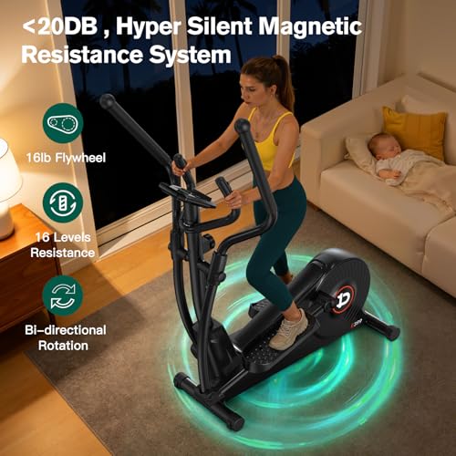 pooboo Elliptical Exercise Machine,Elliptical Machine for Home with Hyper-Quiet Magnetic Driving System&LCD Monitor, Elliptical Trainers with 15.5-17IN Stride,16 Resistance Levels - color: 15.5IN Stride Basic Black