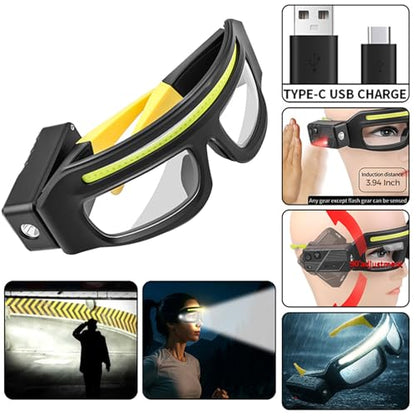 Adjustable Headlamp Glasses With Motion Sensor Rechargeable Headlight Safety Glasses for Camping - color: 2 Pack Yellow