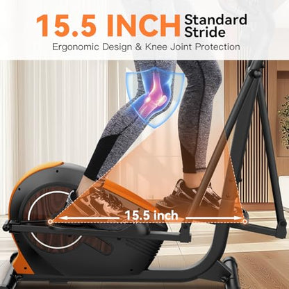 ANCHEER Elliptical Exercise Machine for Home, Ultra-Quiet 15dB Magnetic Elliptical Trainer, 14 Resistance Levels, 15.5" Stride, 500 LB Capacity, Real-Time Workout Tracking Monitor, 95% Pre-Assembled - color: Silver